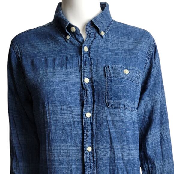 Hollister Women’s Small Blue Striped Linen Cotton Chambray Shirt Gorpcore Preppy - Picture 4 of 10